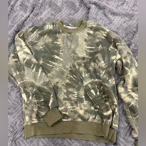 Marled Olive Green Tie-Dye Crewneck Sweatshirt - Size S
